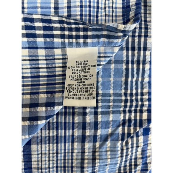 Ralph Lauren Shirt Men Blue White Plaid Short Sleeve Slim Fit Button-Down Size L - Picture 4 of 8